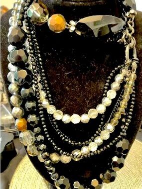 24” NOS Vintage Multi-Strand
Faceted Austrian Crystal Collar Necklace
- Gunmetal